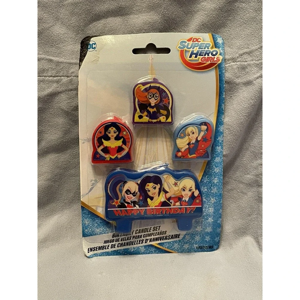 NEW 4-Pack DC Superhero Girls Birthday Candle Set 3 Small 1 Large Comic Book Kid